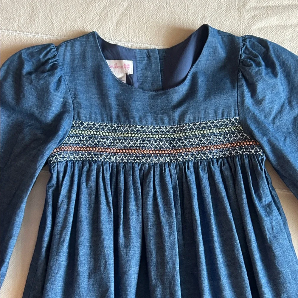 Bonnie Jean Blue Dress with Floral Embroidery